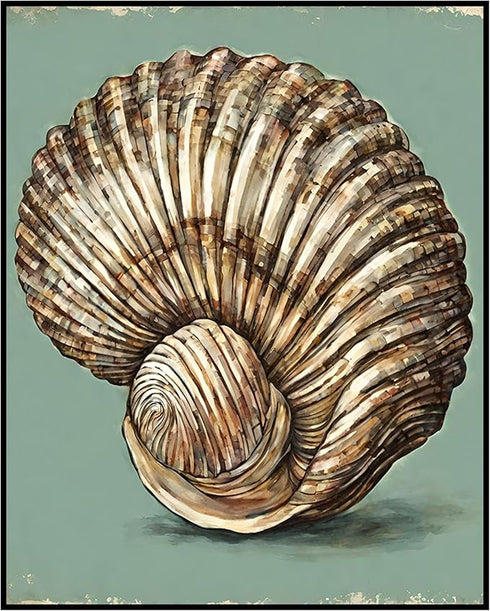 Posterizer 1 pcs-cute shell art with blue background-Coastal & Nautical Art-Gift for Nature, Surfers and Beach Lovers -Decor for Beach House- unfr...